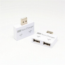 6X Tragbarer -USB-Hub auf 2-Port-Ladegerät-Hub-Adapter USB-Splitter Dual-USB-Ladeerweiterung für Telefoncomputer, Weiß