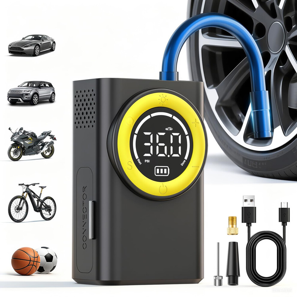 Portable Tire Inflator 150 Psi Cordless Air Compressor With Digital Gauge And Led For Car And Bike Light 9174973135029