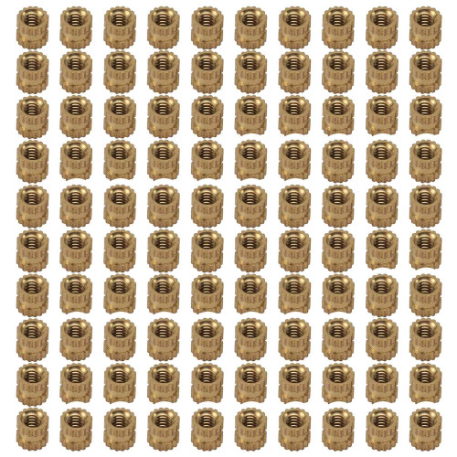 M2 x 3mm Brass Cylinder Knurled Threaded Round Insert Embedded Nuts 100pcs