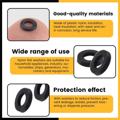 M3 x 6mm x 1mm Nylon Flat Insulating Washers Gaskets Spacers Black 200PCS 2