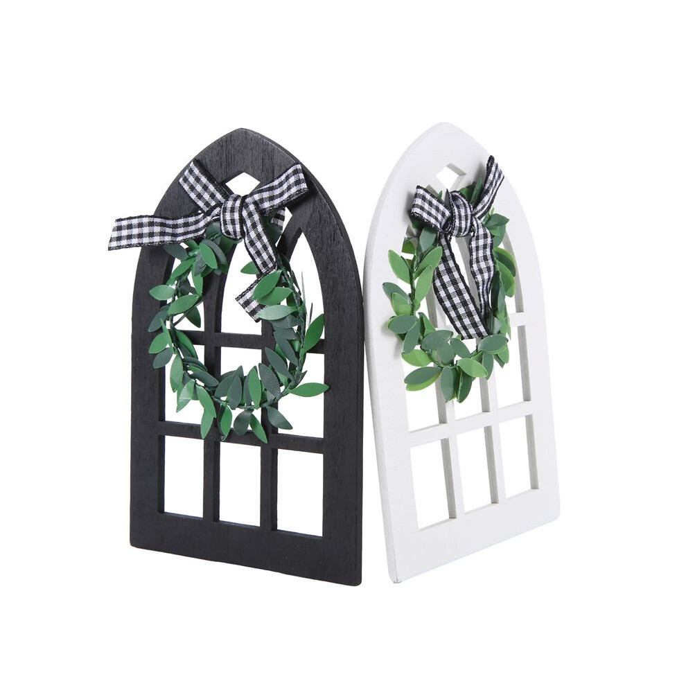 2Pcs Wooden Farmhouse Window Tiered Tray Decoration Plaid Rustic Farmhouse Decor Cathedral Arch Window Shelf Photo Prop 4713941159930