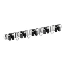 Stainless Steel Wall Mount Bracket 5 Racks and 4 Hooks Broom Organizer Tool Rack for Home Kitchen Garage Black