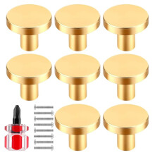 8 Pezzi Pomelli per Armadietto, Pomello Rotondo per Comò, Maniglia per Porta per Armadio con 8 Viti, Maniglie per Cassetti da Cucina Color Oro