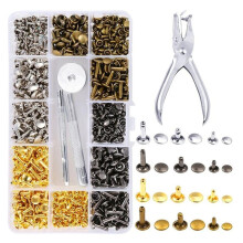 Leren Klinknagelset, 180 Sets Dubbele Klinknagels, 4 Kleuren, 3 Maten Lederen Klinknagels en Drukknopen, voor Dun Leer, Jas
