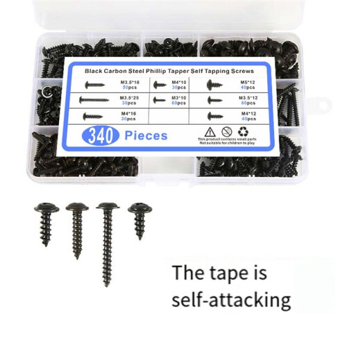 Black Carbon Steel Tapping Screws Round Screws with Washers 1