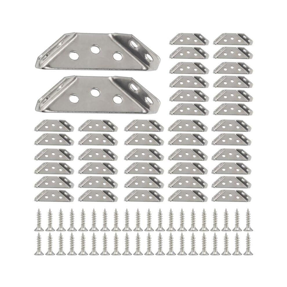 100Pcs Universal Furniture Corner Connector Stainless Steel Corner Brace With Screws Heavy Duty Angle Shelf Brackets 6132829035964