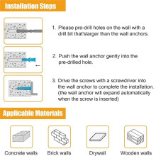 270PCS Drywall Anchors and Screws Assortment Kit ,135 Plastic Wall Anchors and 135 Screws with Organizer Box