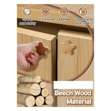 Boho Dresser Knobs-12Pack Durable Wood Drawer Knobs Star-Shaped Wooden Dresser Pulls with 24Screws for Cabinet,Furniture