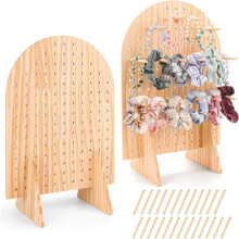 2-Pack Trä Pegboard Display Stativ med 25 St Trä Dowel Stavar, Oval Pegboard Ställ för Smycken, Peg Board
