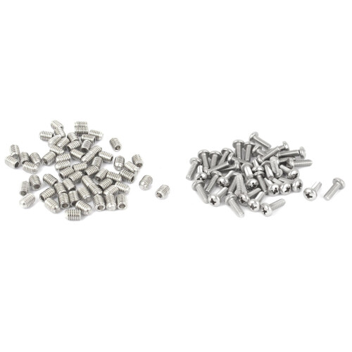 60Pcs M2x4mm Phillips Round  Screws Bolt with 50Pcs M3X4mm Hex Socket Set Cap Point Grub Screws
