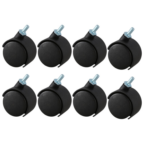 8Pcs 6mm Threaded Stem 40mm Dual Wheel Rotatable Caster Black