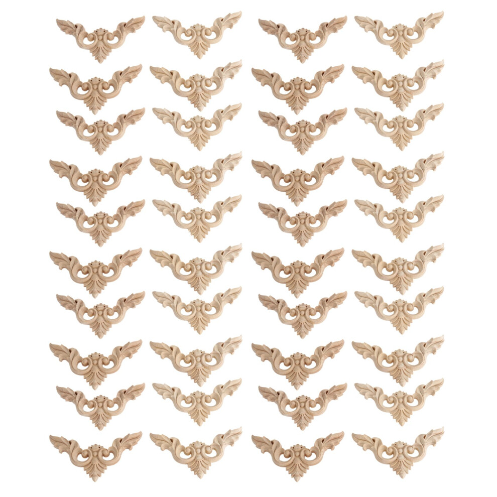 40Pcs 8X8cm Wood Carved Corner Onlay Furniture Home Decorations Unpainted Applique 6031535523393