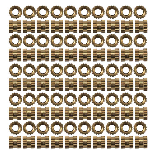 M2 x 3mm Brass Cylinder Knurled Threaded Round Insert Embedded Nuts 200Pcs 1