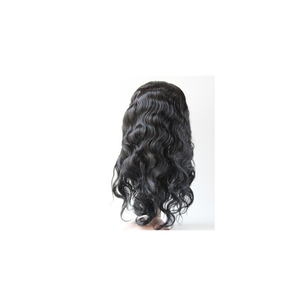 Unisex Black 24 Inch Body Wave Full Lace Human Hair Wig With Baby Hair Mongolian Virgin Remy Jet