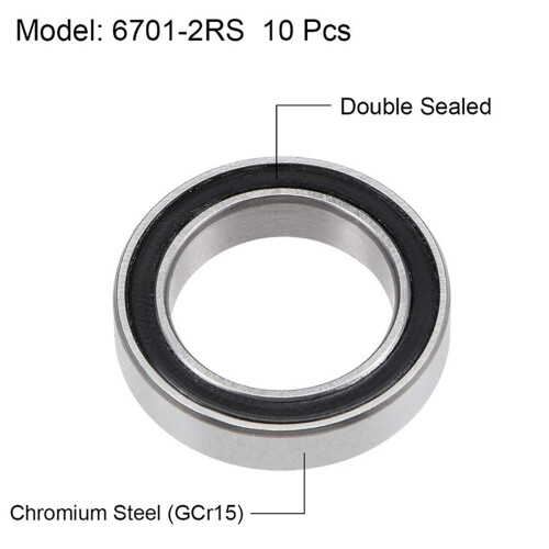 60PCS 6701-2RS 12X18X4 mm Miniature Double Rubber Sealed Deep   Bearings 2
