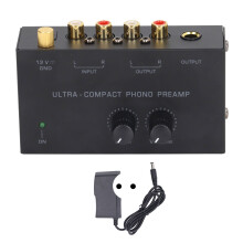 RCA Input Turntable Preamp Ultra Low Noise Mini Phonograph With DC Power Adapter Portable Plug And Play Output Function Independent Knob Control Gain