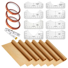 18 Hojas de PTFE para Prensa Térmica de 12 X 16 Pulgadas, Regla de Alineación de Camisetas y Cinta Resistente Al Calor y Juego de Cinta Métrica