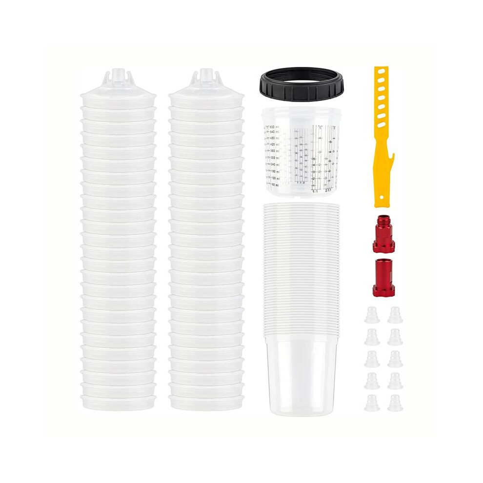Disposable Paint Mixing Cup System 50Pack Paint Cups With Lids,Hard Cup With Retainer Ring,10Pcs Plugs,2Pcs Cup Adapter 6031070612224