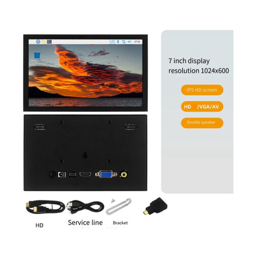 7 Inch Display VGA -Compatibel AV Multi-Interface LCD-Scherm voor Raspberry Pi Computermonitor Uitbreidingsscherm