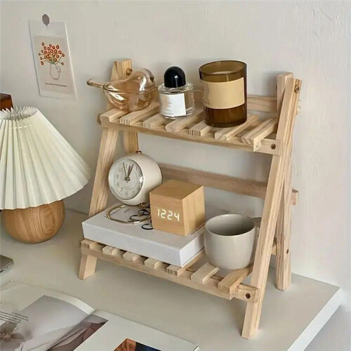 Wooden Storage Rack, 2-Layer Desktop Storage Rack, Ladder-Shaped Desk Display Rack, Desktop Office Storage Rack 1