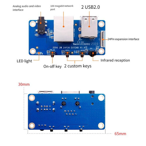 For Orange Pi Zero 2 W Expansion Board+Case 100M Network Port+USB 2.0+Analog Audio and Video Interface 2
