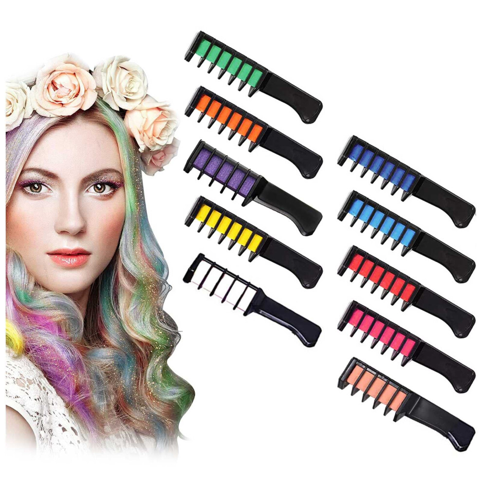 Hair Chalk Comb Set 10 Colors Washable Rainbow Shades Temporary Hair Color for Party Cosplay