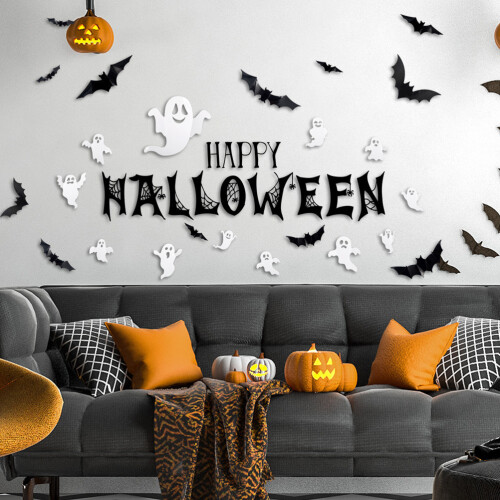 3D Bat Ghost Wall Stickers - PET, Black & White 2