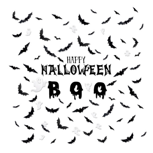 3D Bat Ghost Wall Stickers - PET, Black & White
