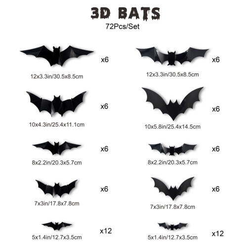 3D Bat Ghost Wall Stickers Black White PET 1