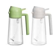 2-In-1 Oil Dispenser and Oil Sprayer, About 16oz Glass Oil Spray Dispenser Bottle for Kitchen (2Pcs) Green & White