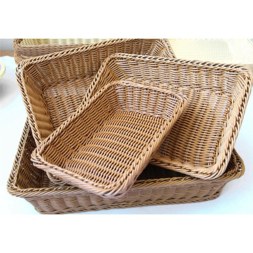 Storage Basket Handmade Rectangular Rattan Organization Wicker Bread Holder Fruit Vegetable Snack Food Container M 1