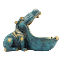Hippopotamus Statue Home Resin Hippopotamus Figurine Fun Candy Dish,Key Bowl, Mouth Sculpture Table Art Decoration A