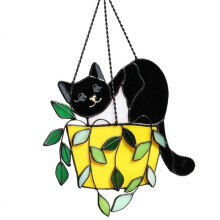 Gatto In un Vaso di Fiori Acchiappasole In Vetro Colorato, Acchiappasole In Cristallo, Kit Acchiappasole In Acrilico, Arte da Parete A