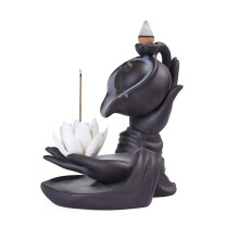 Buddha Hand Backflow Incense Burner Buddha Lotus Hand Backflow Lotus Hand Vintage Lucky Church Holder Charcoal A