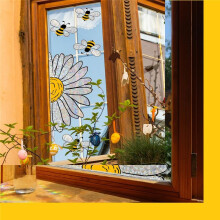 Adorable Bees Style Glass Sticker, Bee Window Decals- Sunflower Stained Glass Window Stickers, Sunflower Window Decals