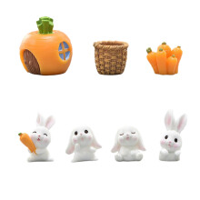 Resin Bunny Carrot Animal Figurine Easter Christmas Home Decor Miniature Garden Cake Decoration Doll House Decor