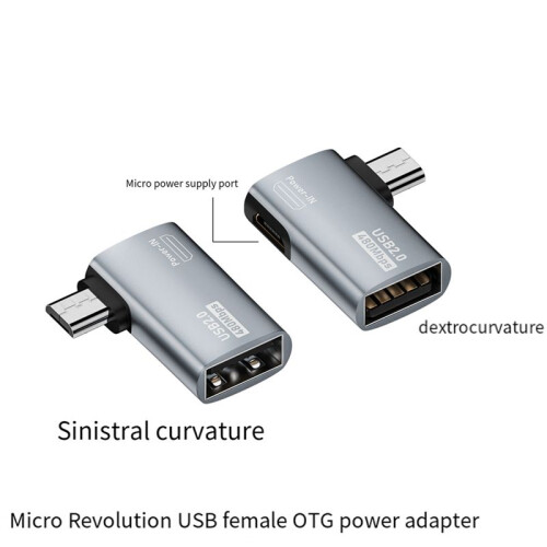 4K OTG Cable Adapter Power Supplied Micro-USB to USB with Angle Design. Suitable for Tablet, TV(Left) 1