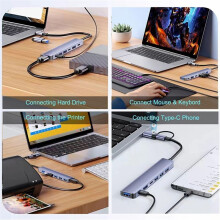 USB-C-Hub-Splitter, 7-In-1-USB-Extender mit 4 USB-Anschlüssen, 2 USB-C-Anschlüssen für PC, Laptop/Telefone und Weitere Geräte
