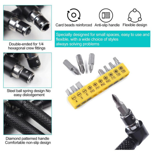 14 Piece Angle Screwdriver Set, 105 Angle Attachment for Cordless Screwdrivers, Angle Screwdriver , Drill Extension 2