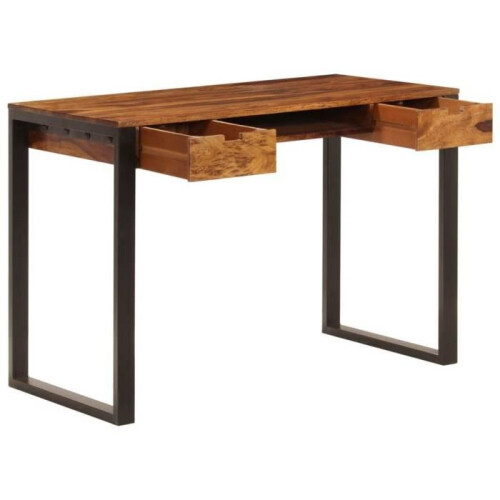 Mesa de escritório para trabalho em informática 110 cm madeira sólida e aço 0502086 1