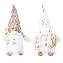 Set mit 2 Weihnachtszwergen, Beleuchtete Weihnachtszwerge-Figuren, Elfen-PlüSch-Weihnachtsdekorationen - WeißE Winter-Weihnachtszwerge