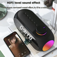 Portable FM Radio Receiver Hifi Sound RGB Speaker with Clock Dual Alarm Clock Support Handsfree -A