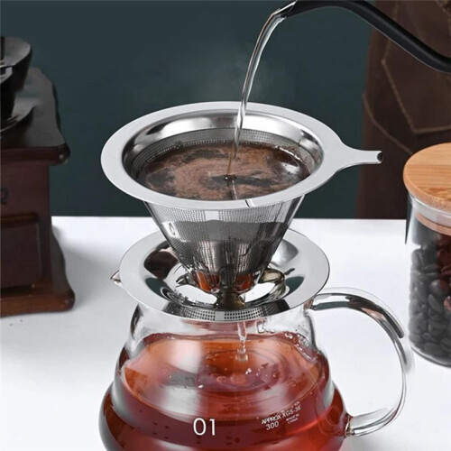 Stainless Coffee Filter Reusable Double Layer Filters Funnel Coffee Dripper Filter Cup Durable Coffee Tools 2-4 Cups 1