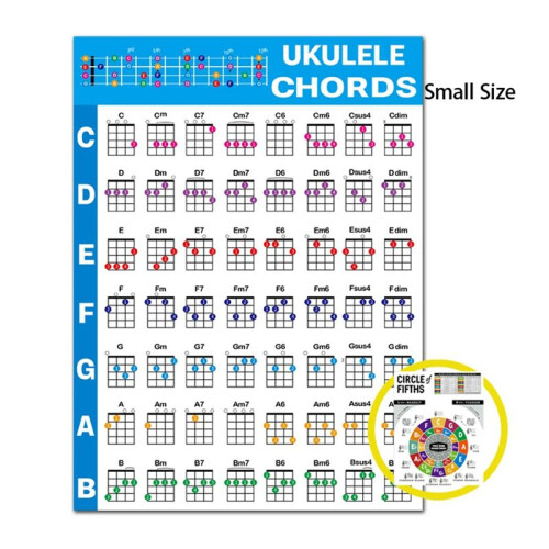 Ukulele Chord Chart Sticker Ukelele Music Education Guitar Chord Chart for Beginner  Size 2