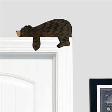 Houten Beer Deur Topper Decor Schattige Beer Deur Hoeksculptuur in Uw Hoek, Houten Kunst Standbeeld Decor