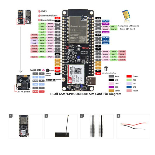 SIM800H Wireless Module T-Call&PMU MCU32 Module with GPRS Antenna SIM800H-8MB-Q390 1