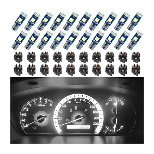 20Pcs T5 LED Lights for Car Dashboard Panel Gauge Indicator, 3030-3SMD Light Replacement with Twist Lock Socket - White 2