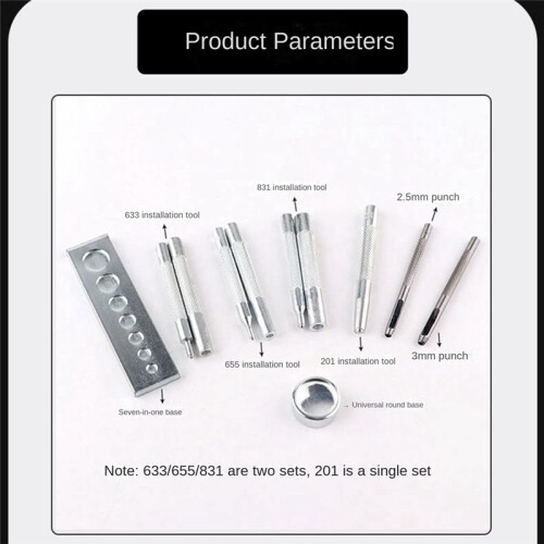 11-Piece Set 633/655/831/201 Rivet Base Snap Button Base Punching Leather Snap Button Set 1