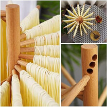Pasta Drying Rack, Wood Pasta Dryer Rack, Collapsible Spaghetti Noodle Dryer, Pasta Hanger Rack with 16 Suspension Rods