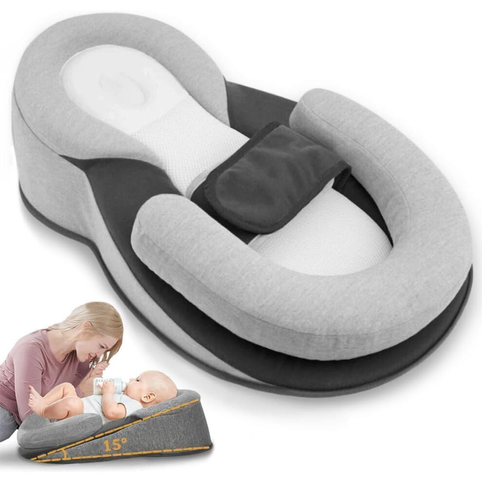 Adjustable Baby Lounger Pillow For Feeding And Reflux Relief, Infant Wedge Cushion For Newborn Support White/Black